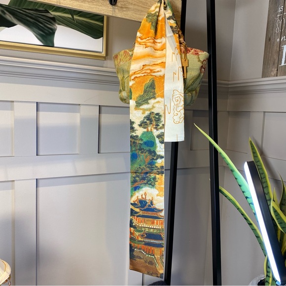 VTG Y2K FOSSIL handBag Plants Floral Leather Key Charm Boho with scarf - Picture 9 of 16